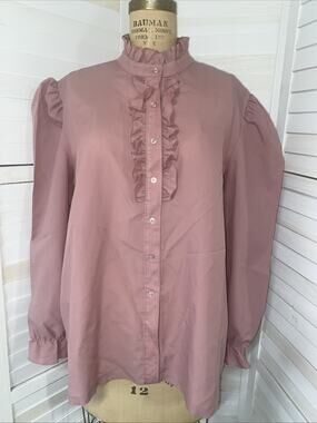 70s Luck Me Mauve Pink Collared Long Sleeve Button Down Blouse Secretary X-Large